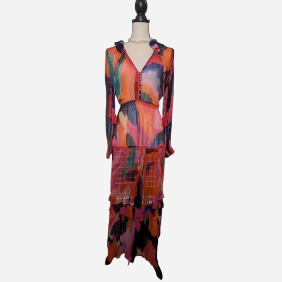 ANTHROPOLOGIE Women's The Marais Printed Tiered Maxi Dress Size Medium In Pink - Picture 4 of 14
